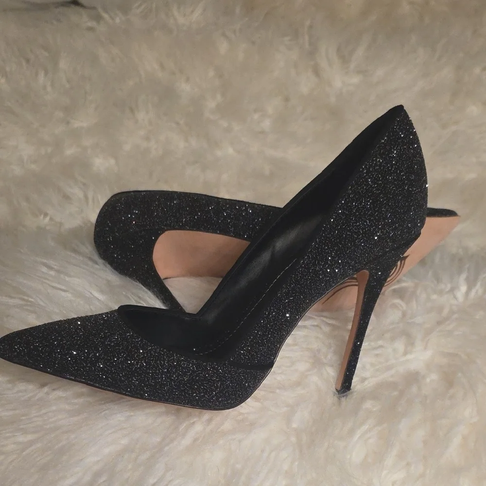 Jean-Michel Cazabat Black Glitter Pointed-Toe Stiletto Heels 4 Inches Heel 38.5